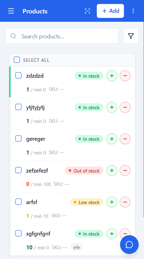 StockFlow barcode scanning interface on a mobile device